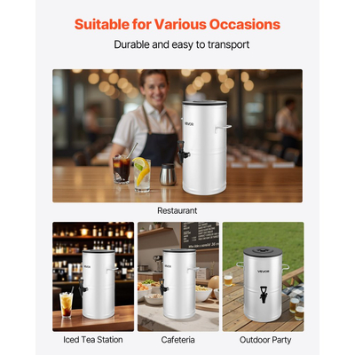 Διανομέας Παγωμένου Τσαγιού VEVOR, Διανομέας Ποτών από Ανοξείδωτο Ατσάλι 304 4 Gal/15L με Κρύσταλλα & Λαβή, Κατάλληλος για Ζεστά και Κρύα Ροφήματα, για Παγωμένο Τσάι, Καφέ, Νερό σε Καφετέριες & Εστιατόρια