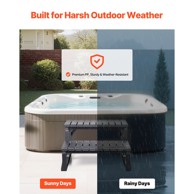 Σκαλοπάτι υδρομασάζ VEVOR, Εξωτερική σκάλα σπα με 2 σκαλοπάτια, Βαρέως τύπου υπέργεια/φουσκωτή σκάλα πισίνας από PP πλάτους 599,5 mm με χωρητικότητα βάρους 145,2 kg, Πολλαπλής χρήσης για βεράντα, αίθριο, κατάστρωμα, τροχόσπιτα, μαύρη