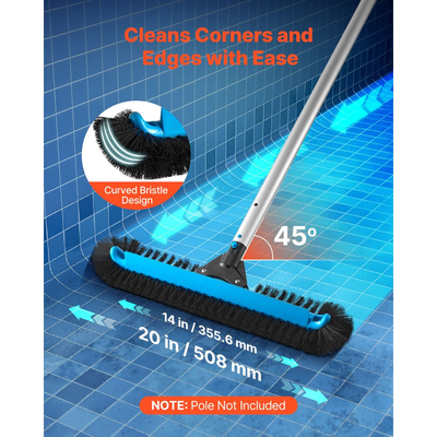 Κεφαλή βούρτσας πισίνας VEVOR, βούρτσες τριψίματος 508 mm με τρίχες από νάιλον και σύνδεσμο από αλουμίνιο, κυρτή κεφαλή βούρτσας βαρέως τύπου για καθαρισμό τοίχων πισίνας εντός/υπέργειας, δεν περιλαμβάνεται ο ιστός