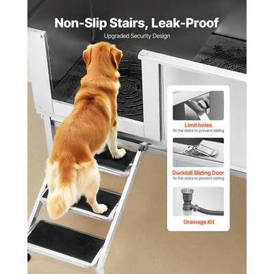 Σταθμός πλύσης σκύλου VEVOR από ανοξείδωτο ατσάλι, μπανιέρα περιποίησης κατοικίδιων 157,48 cm με σκάλα, πλακέτα φίλτρου νερού PE, βρύση & κεφαλή ντους & θήκη σαπουνιού για μπανιέρα σκύλου για μεγάλα, μεσαία & μικρά κατοικίδια (αριστερή πόρτα)