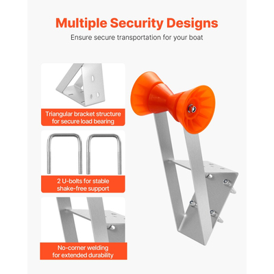 Βάση Βαρούλκου Τρέιλερ VEVOR, Στύλοι Βαρούλκου 50,8-76,2 mm, Κάθισμα Βαρούλκου Τρέιλερ με Πορτοκαλί Ράουλο TPU & Μπουλόνια U, Κατάλληλο για Jet Ski, Ιστιοφόρο, Ψαροκάικο, Ταχύπλοο (Γαλβανισμένο), Ασημί