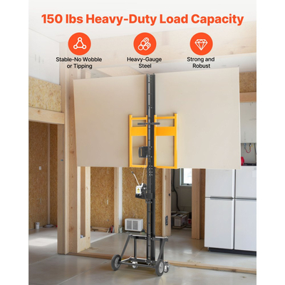 Ανυψωτικό Γυψοσανίδας VEVOR, Βαρέως Τύπου Ανυψωτικό Γυψοσανίδας 68 kg για Εγκατάσταση σε Οροφή & Τοίχο, Εγκατάσταση Γυψοσανίδας από Ένα Άτομο, Μέγιστος Κάθετος Ανυψωτήρας Πάνελ 1219x4878 mm με Ρόδες, Εύκολη Μεταφορά (Κίτρινο)