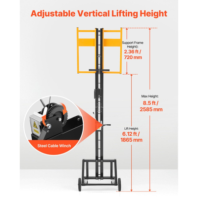 Ανυψωτικό Γυψοσανίδας VEVOR, Βαρέως Τύπου Ανυψωτικό Γυψοσανίδας 68 kg για Εγκατάσταση σε Οροφή & Τοίχο, Εγκατάσταση Γυψοσανίδας από Ένα Άτομο, Μέγιστος Κάθετος Ανυψωτήρας Πάνελ 1219x4878 mm με Ρόδες, Εύκολη Μεταφορά (Κίτρινο)