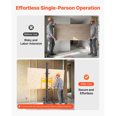 Ανυψωτικό Γυψοσανίδας VEVOR, Βαρέως Τύπου Ανυψωτικό Γυψοσανίδας 68 kg για Εγκατάσταση σε Οροφή & Τοίχο, Εγκατάσταση Γυψοσανίδας από Ένα Άτομο, Μέγιστος Κάθετος Ανυψωτήρας Πάνελ 1219x4878 mm με Ρόδες, Εύκολη Μεταφορά (Κίτρινο)
