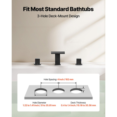 Βρύση μπανιέρας VEVOR Roman, Βρύση μπανιέρας με καταρράκτη 3 οπών, Σετ βρυσών μπανιέρας με 2 λαβές, Βρύσες μπανιέρας Roman για τοποθέτηση στο κατάστρωμα για πλύσιμο κατοικίδιων, Φροντίδα μωρού, Μπάνιο ενηλίκων, Ματ μαύρο, Ανοξείδωτο ατσάλι