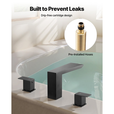 Βρύση μπανιέρας VEVOR Roman, Σετ βρυσών μπανιέρας με 2 λαβές, Βρύση μπανιέρας τύπου καταρράκτη Roman για πλύσιμο κατοικίδιων, Φροντίδα μωρού, Μπάνιο ενηλίκων, Ματ μαύρο, Ανοξείδωτο ατσάλι, Βρύσες μπανιέρας τύπου καταρράκτη 3 οπών