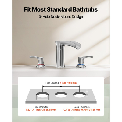 Βρύση μπανιέρας VEVOR Roman, βρύση μπανιέρας με καταρράκτη 3 οπών, Σετ βρυσών μπανιέρας από κράμα ψευδαργύρου με 2 λαβές, Σετ βρυσών μπανιέρας για πλύσιμο κατοικίδιων, Μπάνιο ενηλίκων, Ασημί, Σχεδιασμός στόμιο καταρράκτη