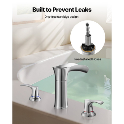 Βρύση μπανιέρας VEVOR Roman, βρύση μπανιέρας με καταρράκτη 3 οπών, Σετ βρυσών μπανιέρας από κράμα ψευδαργύρου με 2 λαβές, Σετ βρυσών μπανιέρας για πλύσιμο κατοικίδιων, Μπάνιο ενηλίκων, Ασημί, Σχεδιασμός στόμιο καταρράκτη