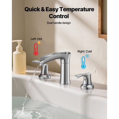 Βρύση μπανιέρας VEVOR Roman, βρύση μπανιέρας με καταρράκτη 3 οπών, Σετ βρυσών μπανιέρας από κράμα ψευδαργύρου με 2 λαβές, Σετ βρυσών μπανιέρας για πλύσιμο κατοικίδιων, Μπάνιο ενηλίκων, Ασημί, Σχεδιασμός στόμιο καταρράκτη