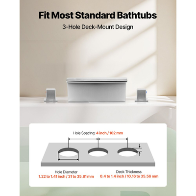 Βρύση μπανιέρας VEVOR Roman, Βρύση μπανιέρας με καταρράκτη 3 οπών, Σετ βρυσών μπανιέρας Roman με 2 λαβές, Σετ βρυσών μπανιέρας για πλύσιμο κατοικίδιων, Φροντίδα μωρού, Μπάνιο ενηλίκων, Ασημί, Διπλή ροή νερού