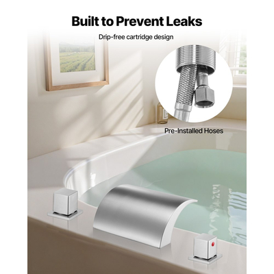 Βρύση μπανιέρας VEVOR Roman, Βρύση μπανιέρας με καταρράκτη 3 οπών, Σετ βρυσών μπανιέρας Roman με 2 λαβές, Σετ βρυσών μπανιέρας για πλύσιμο κατοικίδιων, Φροντίδα μωρού, Μπάνιο ενηλίκων, Ασημί, Διπλή ροή νερού