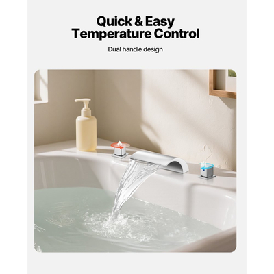 Βρύση μπανιέρας VEVOR Roman, Βρύση μπανιέρας με καταρράκτη 3 οπών, Σετ βρυσών μπανιέρας Roman με 2 λαβές, Σετ βρυσών μπανιέρας για πλύσιμο κατοικίδιων, Φροντίδα μωρού, Μπάνιο ενηλίκων, Ασημί, Διπλή ροή νερού