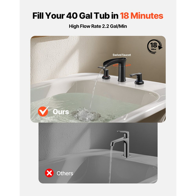 Βρύση μπανιέρας VEVOR Roman, βρύση μπανιέρας με καταρράκτη 3 οπών, σετ βρυσών μπανιέρας από κράμα ψευδαργύρου με 2 λαβές, σετ βρυσών μπανιέρας για πλύσιμο κατοικίδιων, μπάνιο ενηλίκων, χαλκός με λάδι, χωρίς στάξιμο