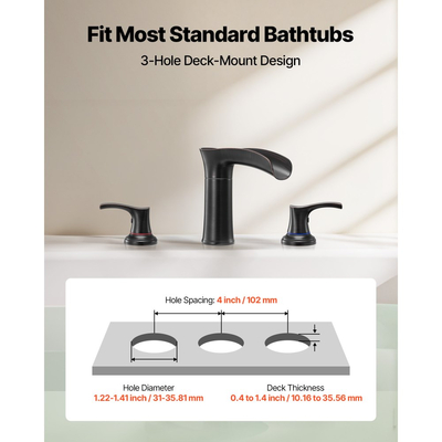 Βρύση μπανιέρας VEVOR Roman, βρύση μπανιέρας με καταρράκτη 3 οπών, σετ βρυσών μπανιέρας από κράμα ψευδαργύρου με 2 λαβές, σετ βρυσών μπανιέρας για πλύσιμο κατοικίδιων, μπάνιο ενηλίκων, χαλκός με λάδι, χωρίς στάξιμο