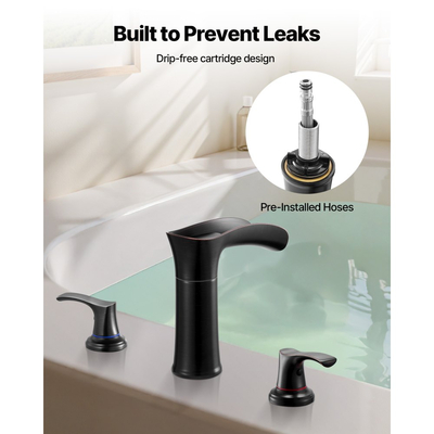 Βρύση μπανιέρας VEVOR Roman, βρύση μπανιέρας με καταρράκτη 3 οπών, σετ βρυσών μπανιέρας από κράμα ψευδαργύρου με 2 λαβές, σετ βρυσών μπανιέρας για πλύσιμο κατοικίδιων, μπάνιο ενηλίκων, χαλκός με λάδι, χωρίς στάξιμο