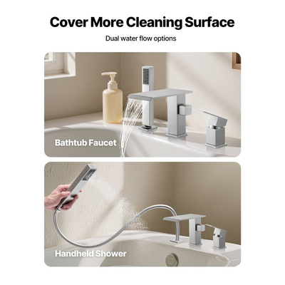 Βρύση μπανιέρας VEVOR Roman, Βρύση μπανιέρας με καταρράκτη 3 οπών, Βρύσες μπανιέρας Roman ευρείας χρήσης με κεφαλή ντους και 1 λαβή, Βρύσες μπανιέρας Roman για πλύσιμο κατοικίδιων, Μπάνιο ενηλίκων, Βουρτσισμένο ανοξείδωτο ατσάλι