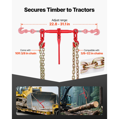 Συνδετικό αλυσίδας VEVOR με καστάνια, αλυσίδες G80 10 mm x 3 m, φορτίο εργασίας 4173 kg συνδετικού φορτίου με καστάνια, σετ αλυσίδων και συνδετικών, συνδετικά αλυσίδας με δέσιμο για μεταφορά, ρυμούλκηση, υλοτομία, ανύψωση