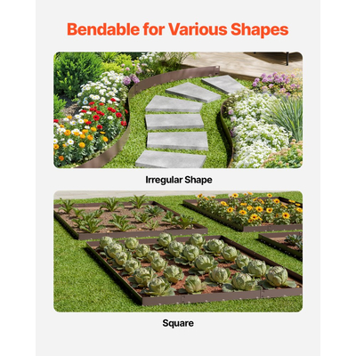 Ατσάλινες μπορντούρες τοπίου VEVOR, 5 συσκευασίες 39 x 5 ιντσών, ανθεκτικές στη σκουριά μεταλλικές μπορντούρες τοπίου, εύκαμπτο περίγραμμα μπορντούρας κήπου, βαρέως τύπου μπορντούρα γκαζόν, εύκολη στην εγκατάσταση, διαχωριστικό μονοπατιού αυλής για παρτέρι, καφέ