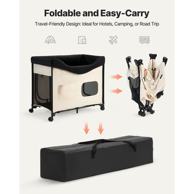 VEVOR Υπερυψωμένο Κρεβάτι για Κατοικίδια, Πτυσσόμενο Κρεβάτι Κουκέτας για Σκύλους με Ύφασμα Oxford 600D και Ολλανδικό Βελούδο, Φορητό Υπερυψωμένο Κρεβάτι με Ρόδες, Πλαϊνές Τσάντες Αποθήκευσης και Τσάντα Μεταφοράς για Γάτες & Σκύλους, XL, Μπεζ