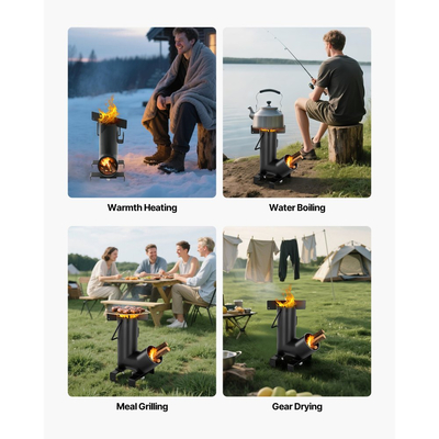 Σόμπα πυραύλων VEVOR για κάμπινγκ, φορητή ξυλόσομπα πυραύλων με τσάντα μεταφοράς για σακίδιο πλάτης, ανθρακούχο χάλυβα, καμένα ξύλα, κλαδιά ή ξυλάκια για μαγείρεμα σε εξωτερικό χώρο, αυλή, μαγείρεμα σε κάμπινγκ, θέρμανση, μαύρο