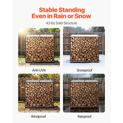 Ράφι Καυσόξυλων VEVOR με Κεκλιμένη Στέγη, Εξωτερική Θήκη Καυσόξυλων 143cm, Αποθήκη Ξύλων 1/4 με Κορδόνι, Μέγιστη Χωρητικότητα Βάρους 299kg, Μεταλλική Ράφι Αποθήκευσης Ξύλου με Ηλεκτροστατική Βαφή για Τζάκι, Αυλή, Κήπο