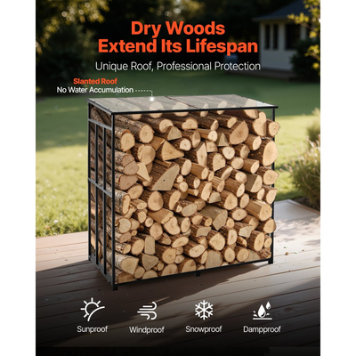 Ράφι Καυσόξυλων VEVOR με Κεκλιμένη Στέγη, Εξωτερική Θήκη Καυσόξυλων 1,85 μ., Αποθήκη Ξύλων 1/4 με Κορδόνι, Μέγιστη Χωρητικότητα Βάρους 299 κιλά, Μεταλλική Ράφι Αποθήκευσης Ξύλου με Ηλεκτροστατική Βαφή για Τζάκι, Αυλή, Κήπο