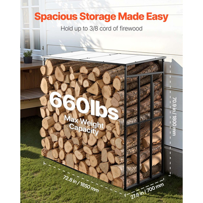 Ράφι Καυσόξυλων VEVOR με Κεκλιμένη Στέγη, Εξωτερική Θήκη Καυσόξυλων 1,85 μ., Αποθήκη Ξύλων 1/4 με Κορδόνι, Μέγιστη Χωρητικότητα Βάρους 299 κιλά, Μεταλλική Ράφι Αποθήκευσης Ξύλου με Ηλεκτροστατική Βαφή για Τζάκι, Αυλή, Κήπο