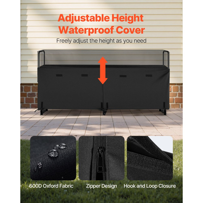 Ράφι Καυσόξυλων VEVOR με Αδιάβροχο Κάλυμμα, Βάση Καυσόξυλων Εξωτερικού Χώρου 2,57 μ., Μεταλλική Βάση Ξύλων 1/2 για Αποθήκευση Καλωδίου, Μέγιστη Χωρητικότητα Βάρους 299 κιλά, Κάλυψη από Πάνω, Ράφι Αποθήκευσης Ξύλων με Ηλεκτροστατική Βαφή για Τζάκι