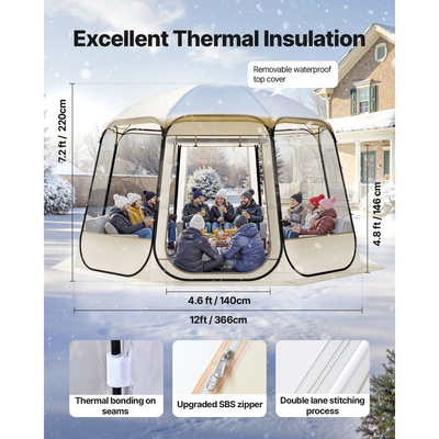 VEVOR Αναδιπλούμενη Σκηνή Bubble, 3,36 x 3,45 m Αδιάβροχη & Ανθεκτική στην UV ακτινοβολία, Διαφανής Σκηνή Camping, Εξωτερικές Σκηνές Igloo με Θόλο Κήπου και Παράθυρα, Πανοραμική Θέα 540°, για 10-12 Άτομα, Αυλή και Βεράντα