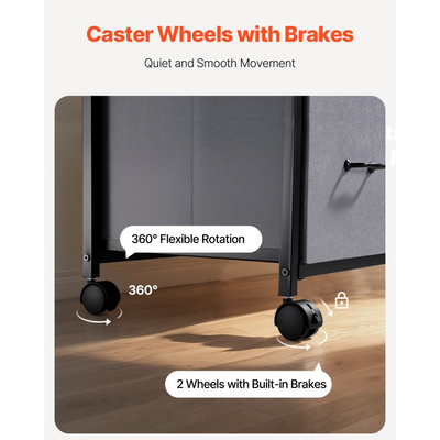 Μεταλλική αρχειοθήκη VEVOR, Κινητό αρχειοθήκη με 3 υφασμάτινα συρτάρια και 2 ανοιχτά ράφια, Ξύλινα κάθετα αρχειοθετημένα ντουλάπια αποθήκευσης με ροδάκια για Letter, A4, αρχείο μεγέθους Legal, Εύκολη συναρμολόγηση, καφέ