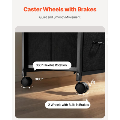 Μεταλλικό Ντουλάπι Αρχειοθέτησης VEVOR, Κινητό Ντουλάπι Αρχειοθέτησης με 3 Υφασμάτινα Συρτάρια και 2 Ανοιχτά Ράφια, Ξύλινα Κάθετα Ντουλάπια Αποθήκευσης Αρχειοθέτησης με Ρόδες για Αρχεία Letter, A4, Legal, Εύκολη Συναρμολόγηση, Μαύρο