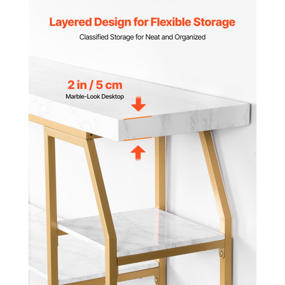 Τραπέζι κονσόλας VEVOR από μάρμαρο, μοντέρνο τραπέζι κονσόλας 3 επιπέδων για ανοιχτή αποθήκευση, χρυσό γεωμετρικό τραπέζι με σιδερένιους σωλήνες, συσκευή κατά της ανατροπής και τριγωνική στήριξη για σαλόνι, διάδρομο, είσοδο, φουαγιέ