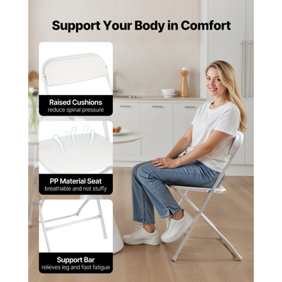 Πακέτο 4 πτυσσόμενων καρεκλών VEVOR, πτυσσόμενες πλαστικές καρέκλες με μεταλλικό σκελετό βαρέως τύπου, φορητές πτυσσόμενες καρέκλες τραπεζιού με κάρτες, στοιβαζόμενα εσωτερικά και εξωτερικά καθίσματα για σπίτι, αυλή, κήπο, πάρτι, εκδηλώσεις, λευκό