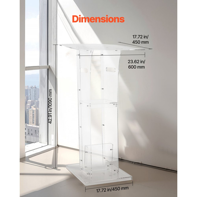 Βάση VEVOR Podium, Ακρυλικό Αναλόγιο 1100 mm, Φορητό Γραφείο Φορητού Υπολογιστή με Ευρεία Επιφάνεια Ανάγνωσης και Ράφι Αποθήκευσης, Στοπ Βιβλίων, Επιδαπέδια, για Τάξη, Γάμο, Συνέδριο, Διαλέξεις και Συναυλίες