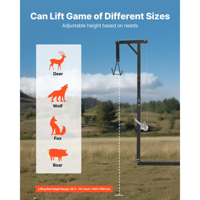 Ανυψωτικό θηραμάτων VEVOR με ρυμούλκηση φορτηγού, χωρητικότητα φορτίου 130 κιλών, ανυψωτικό θηραμάτων για κυνήγι ελαφιών με δέκτη 2 ιντσών, περιστρεφόμενο άξονα 360 μοιρών και ρυθμιζόμενο ύψος, περιλαμβάνει βαρούλκο με οπίσθιο άξονα για αφαίρεση γδαρσίματος και καθαρισμό θηραμάτων