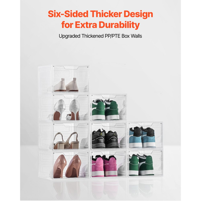 Κουτιά αποθήκευσης παπουτσιών VEVOR, Συσκευασία 9 τεμαχίων με διαφανή στοιβαζόμενα κουτιά παπουτσιών, οργανωτές αποθήκευσης με μαγνητική πόρτα, Χωρητικότητα έως και μέγεθος 13 ΗΠΑ, Πλαστικά δοχεία για αθλητικά παπούτσια για ψηλοτάκουνα, μπότες και καπέλα, Διαφανές λευκό