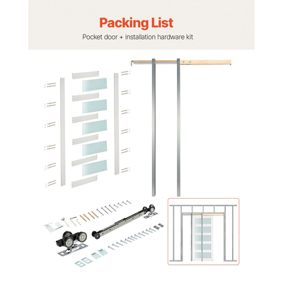 Συρόμενη Πόρτα Τσέπης VEVOR, 765 x 2035 mm, Μονή Συρόμενη Πόρτα 5-Lite από Γυαλί με Κιτ Υλικών, Ανθεκτική Πλάκα Πόρτας Τσέπης από Μασίφ Ξύλο & MDF με Αδιάβροχη Επιφάνεια για Υπνοδωμάτιο, Κουζίνα, Δωμάτιο Μελέτης