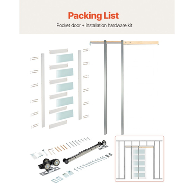 Συρόμενη Πόρτα Τσέπης VEVOR, 915 x 2035 mm, Μονή Συρόμενη Πόρτα 5-Lite από Γυαλί με Κιτ Υλικών, Ανθεκτική Πλάκα Πορτών Τσέπης από Μασίφ Ξύλο & MDF με Αδιάβροχη Επιφάνεια για Υπνοδωμάτιο, Κουζίνα, Δωμάτιο Μελέτης