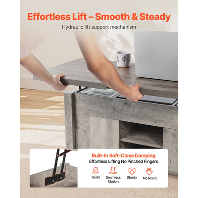 Τραπεζάκι σαλονιού VEVOR 1000 mm με ανυψούμενη επιφάνεια, Ρουστίκ κεντρικό τραπέζι με πόρτα αχυρώνα και κρυφό χώρο αποθήκευσης, Μοντέρνα ορθογώνια ανυψούμενη επιφάνεια τραπεζιού για σαλόνι, γραφείο, σπίτι, εύκολη συναρμολόγηση, δρυς