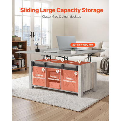 Τραπεζάκι σαλονιού VEVOR 1000 mm με ανυψούμενη επιφάνεια, Ρουστίκ κεντρικό τραπέζι με πόρτα αχυρώνα και κρυφό χώρο αποθήκευσης, Μοντέρνα ορθογώνια ανυψούμενη επιφάνεια τραπεζιού για σαλόνι, γραφείο, σπίτι, εύκολη συναρμολόγηση, δρυς