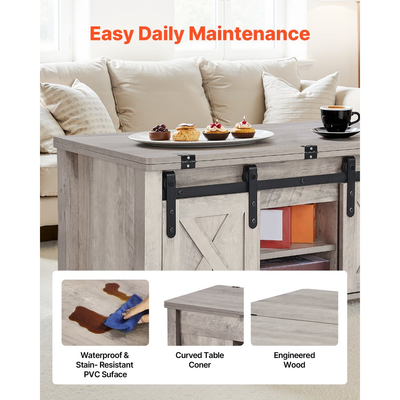 Τραπεζάκι σαλονιού VEVOR 1000 mm με ανυψούμενη επιφάνεια, Ρουστίκ κεντρικό τραπέζι με πόρτα αχυρώνα και κρυφό χώρο αποθήκευσης, Μοντέρνα ορθογώνια ανυψούμενη επιφάνεια τραπεζιού για σαλόνι, γραφείο, σπίτι, εύκολη συναρμολόγηση, δρυς