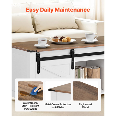 Τραπεζάκι σαλονιού VEVOR 1200 mm με ανυψούμενη επιφάνεια, Ρουστίκ κεντρικό τραπέζι με πόρτα αχυρώνα και κρυφό χώρο αποθήκευσης, Μοντέρνα ορθογώνια ανυψούμενη επιφάνεια τραπεζιού για σαλόνι, γραφείο, σπίτι, εύκολη συναρμολόγηση, λευκό