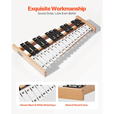 Ξυλόφωνο VEVOR Glockenspiel, 27 Νότες, Επαγγελματικό Κρουστό Όργανο Ξυλόφωνου, με Μεταλλικά Πλήκτρα, Περιλαμβάνει 4 Σφυριά, Τσάντα Μεταφοράς, Μουσικό Όργανο για Αρχάριους για Ενήλικες και Παιδιά, για Μουσική Διδασκαλία
