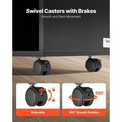 Ξύλινη αρχειοθήκη VEVOR με 2 συρτάρια, Κινητό αρχειοθήκη με ανοιχτά ράφια, Πλαϊνή κυλιόμενη αποθήκευση αρχείων με κλειδώσιμες ρόδες, Μοντέρνα ανεξάρτητη βάση εκτυπωτή για σπίτι, γραφείο, σχολείο, μαύρο