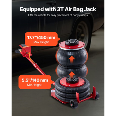 Ισιωτικό Πλαισίου Αμαξώματος VEVOR, Εξοπλισμός Επισκευής Αμαξώματος 6T με Ένταση με Υποδοχή Αερόσακου 3T & Υδραυλική Ποδοαντλία 6000PSI, Περιλαμβάνει 16 Εργαλεία Ισιώματος, για Συνεργείο Επισκευής Αυτοκινήτων, Sedan, SUV, Pickup