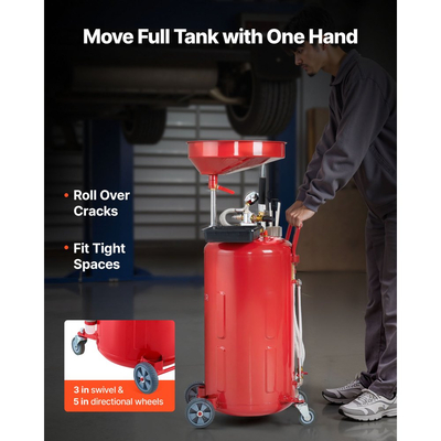 Δεξαμενή Αποστράγγισης Απόβλητων Λιπαντικών VEVOR 79,5L, Φορητή Αποστράγγιση Λαδιού με Αερόθερμη Λειτουργία και Ρυθμιζόμενο Ύψος Χωνιού, Βιομηχανική Δεξαμενή Αποστράγγισης Υγρών με Ρόδες, Αποστράγγιση Μεταφοράς Υγρών Καυσίμου για Συνεργεία Αυτοκινήτων, Κόκκινη