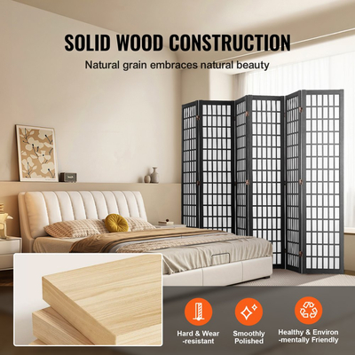 Διαχωριστικό δωματίου VEVOR, Ιαπωνικό διαχωριστικό δωματίου 6 πάνελ, Πτυσσόμενη οθόνη απορρήτου εσωτερικού χώρου, Φορητά διαχωριστικά και διακοσμητικά διαχωριστικά, για διαχωρισμό δωματίων, σπίτι, γραφείο, εστιατόριο και υπνοδωμάτιο (μαύρο)