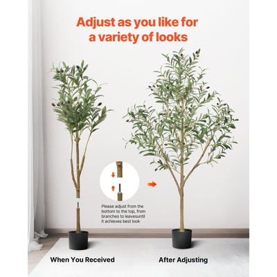 Τεχνητή ελιά VEVOR 150cm με μαύρη γλάστρα, ψηλό ψεύτικο δέντρο με φυσικό ξύλινο κορμό και ρεαλιστικά πράσινα φύλλα και καρπούς, τεχνητό φυτό εσωτερικού χώρου για σπίτι, γραφείο, σαλόνι, διακόσμηση γωνιών