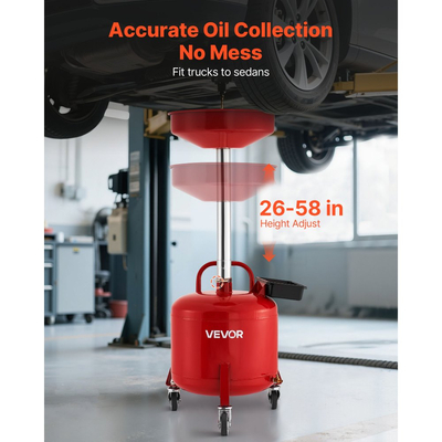 Δεξαμενή Αποστράγγισης Απόβλητων Λιπαντικών VEVOR 30L, Βιομηχανική Δεξαμενή Αποστράγγισης Υγρών με Ρυθμιζόμενο Ύψος Χωνιού, Φορητή Αποστράγγιση Λαδιού με Ρόδες & Εργαλειοθήκη, Αποστράγγιση Μεταφοράς Υγρών Καυσίμου για Συνεργεία Αυτοκινήτων, Κόκκινο