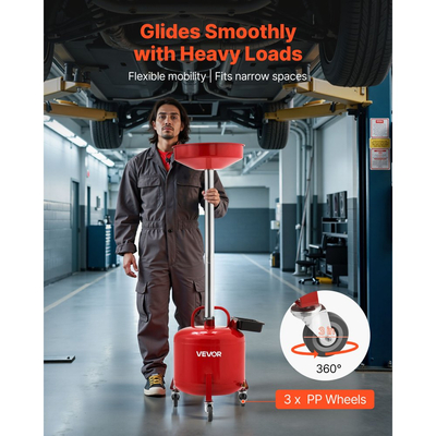 Δεξαμενή Αποστράγγισης Απόβλητων Λιπαντικών VEVOR 30L, Βιομηχανική Δεξαμενή Αποστράγγισης Υγρών με Ρυθμιζόμενο Ύψος Χωνιού, Φορητή Αποστράγγιση Λαδιού με Ρόδες & Εργαλειοθήκη, Αποστράγγιση Μεταφοράς Υγρών Καυσίμου για Συνεργεία Αυτοκινήτων, Κόκκινο